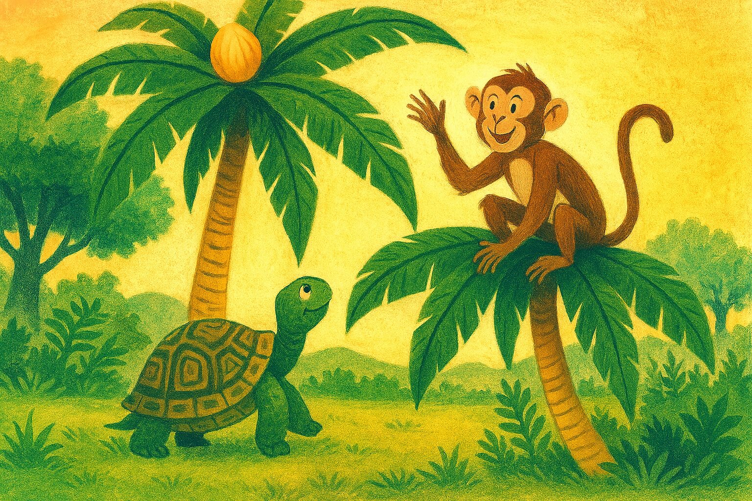 Short story of The Monkey and the Turtle's Sacred Palm Tree